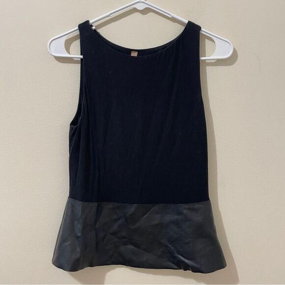 Bailey 44 Black Sleeveless Tank Top W/ Leather Peplum Bottom Size Small - Picture 1 of 7